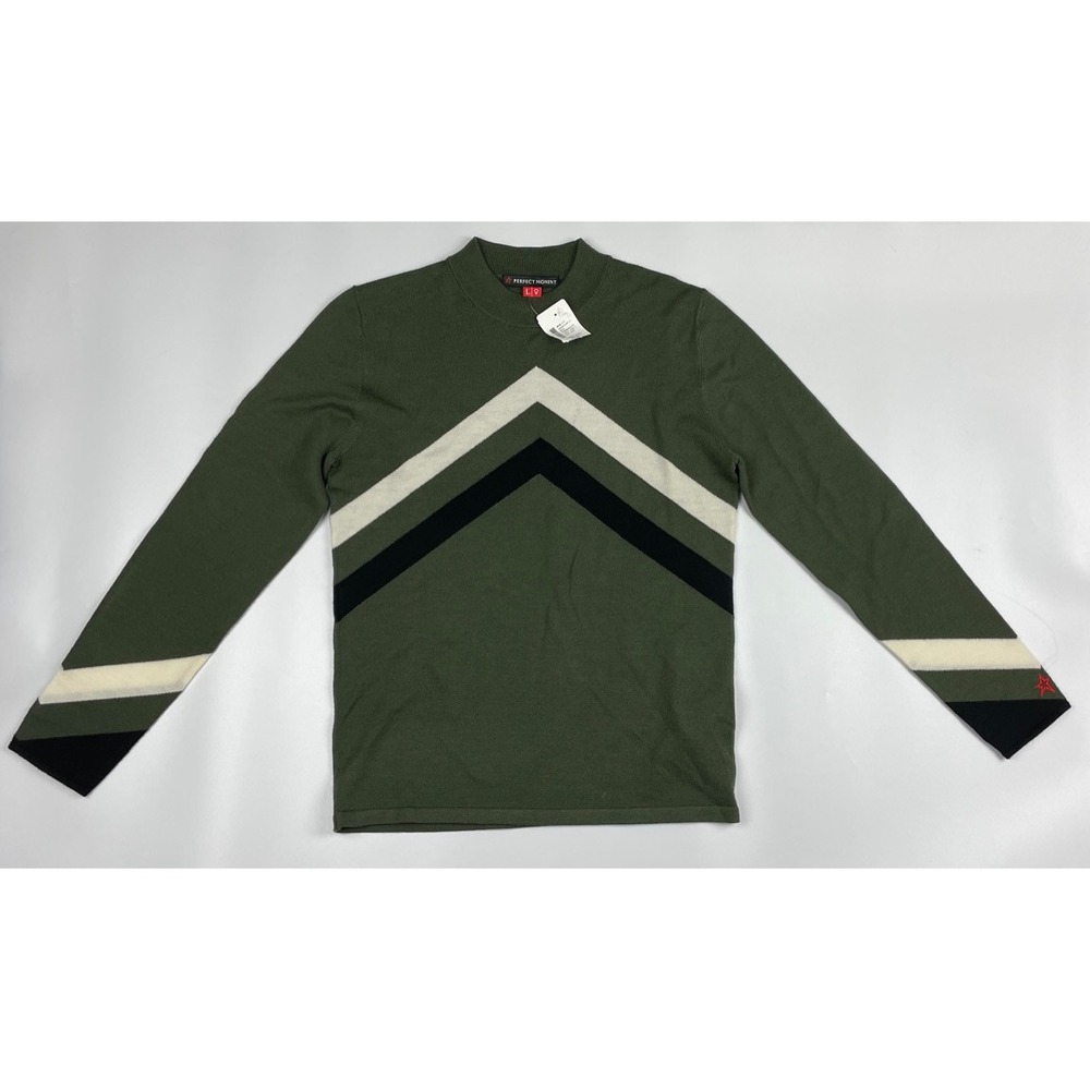 Perfect Moment Super Star J Jumper Olive Green Chevron Mock Neck Sweater Large